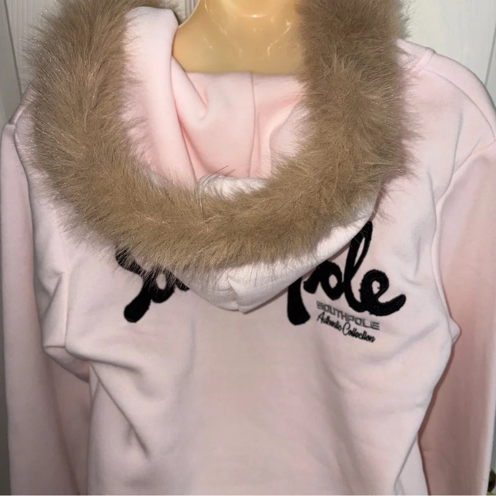NTW Southpole Legacy Pink Zippered Faux Fur Trimmed Hoodie MED - Picture 9 of 9